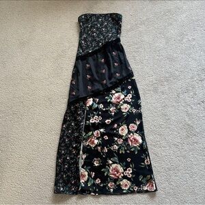 Altar’d State black floral satin strapless maxi